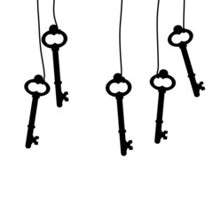 The old key silhouette hanging on the rope. vector illustration