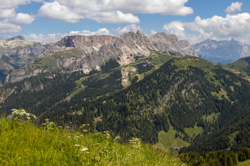 Naklejka na ściany i meble View of the Dolomites near Selva, South Tyrol, Italy
