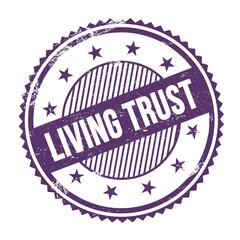 LIVING TRUST text written on purple indigo grungy round stamp.