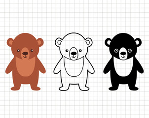 Bear baby clip art. Cute funny animal. Silhouette vector flat illustration. Cutting file. Suitable for cutting software. Cricut, Silhouette