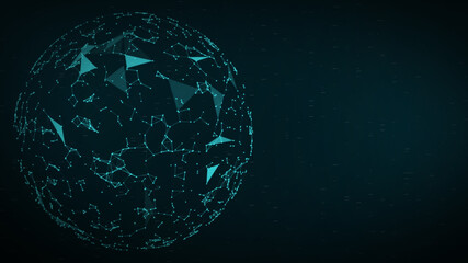 Abstract blue connecting dots and lines with dark background Connection structure. Big data visualization. IOT