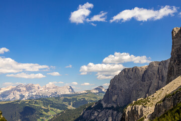 Fototapeta na wymiar View of the Dolomites from Gardena Pass, South Tyrol, Italy