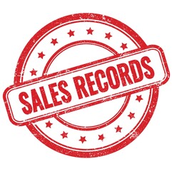 SALES RECORDS text on red grungy round rubber stamp.