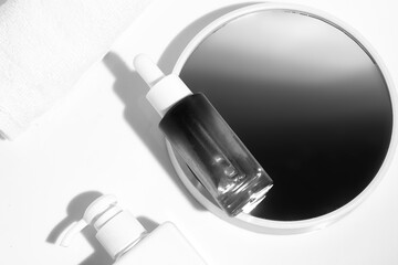 mockup of beauty fashion cosmetic makeup bottle lotion product with skincare healthcare concept on background