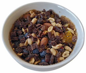 Smoothie bowl with chocolate nuts and fruits