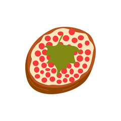 Sandwich with cottage cheese, red caviar and leaf of greenery, breakfast or snack. Colorful hand drawn illustration vector