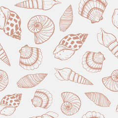 marine seamless pattern with seashell. summer time, sea, underwater, sea shells