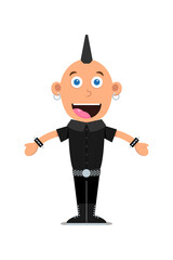 Punk rock fan. Rocker character isolated on white background. Cartoon flat man with hug hand symbol. Vector illustration
