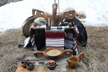 Traditional national ancient holiday - pagan Maslenitsa in Russia, Moscow region. Russian folk...