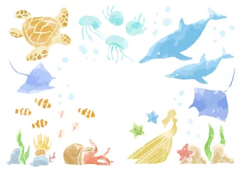 Papier Peint photo Sous la mer Cadre d& 39 illustration de créature marine avec une touche douce