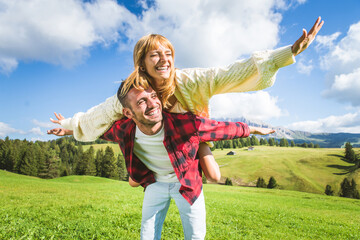 Couple of tourists enjoying a trip in the nature