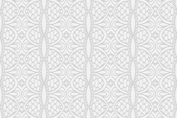 Geometric volumetric convex white background. Ethnic African, Mexican, Indian style. 3d texture with a pattern of arched lines for wallpaper, presentations, stained glass, textiles.