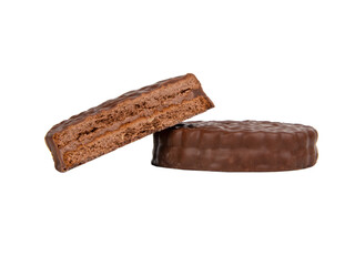 Brown chocolate sandwich cookies isolated on the white background