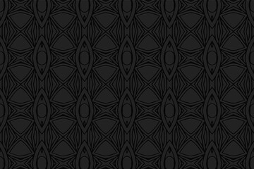 Geometric volumetric convex black background. Ethnic African, Mexican, Indian style. 3d stylish texture for wallpaper, presentations, stained glass, textiles.
