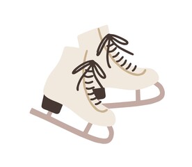 Pair of female ice skates. Hockey shoes with tied shoelaces. Winter sport icon. Colored flat vector illustration isolated on white background