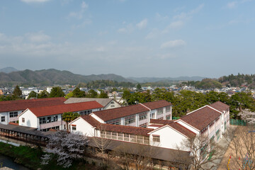 Fototapeta na wymiar View of Tamba-Sasayama city from Sasayama-jo castle in Hyogo, Japan