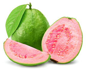 guava with slice isolated on white background. clipping path