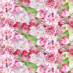 Beautiful floral background of alstroemeria, peony and carnation. Isolated