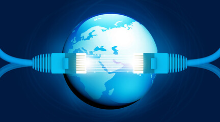 Earth globe with Network cables. Data transfer concept. 3d illustration.