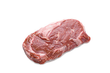 Marbled beef steak. View from above. White background. Isolated.