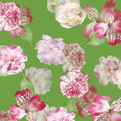 Fotobehang Beautiful floral background of alstroemeria, peony and carnation. Isolated © Ann-Mary