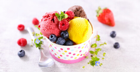 ice cream with berries fruits