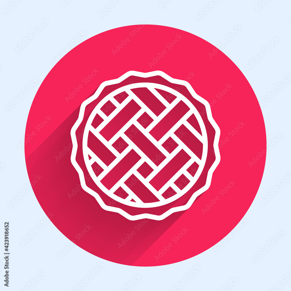 Poster white line homemade pie icon isolated with long shadow. red circle button. vector