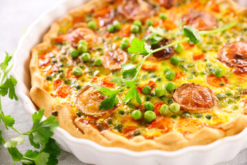 vegetarian quiche or tart with pea and goat cheese