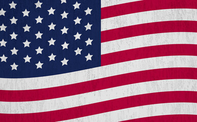 Flag of the USA painted onto brick wall