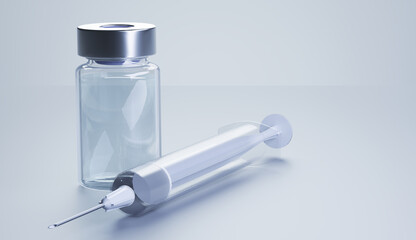 Medical syringe and vaccine bottle. Vaccine illustration. Bottle and syringe with needle.