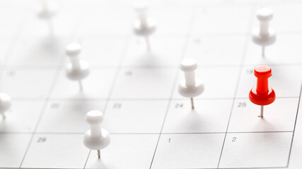 Calendar page pinned in a calender on datebusiness meeting schedule, travel planning or project milestone and reminder concept.