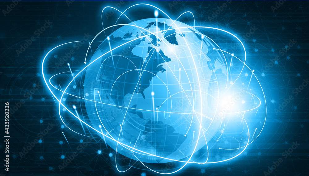 Poster global communication network concept. 3d illustration..