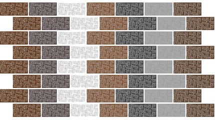 Fototapeta na wymiar Pattern of decorative bricks of different colors on a white background for print and design