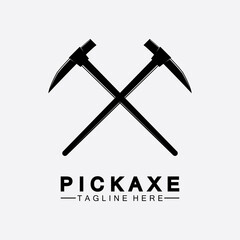 Pickaxe Logo Vector icon symbol illustration Design template, Mining Concept With Silhouette,Mining Logo, Pickaxe Logo