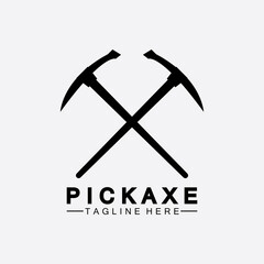 Pickaxe Logo Vector icon symbol illustration Design template, Mining Concept With Silhouette,Mining Logo, Pickaxe Logo