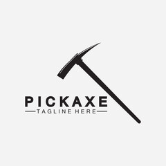 Pickaxe Logo Vector icon symbol illustration Design template, Mining Concept With Silhouette,Mining Logo, Pickaxe Logo