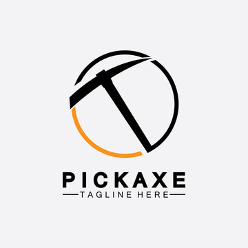 Pickaxe Logo Vector icon symbol illustration Design template, Mining Concept With Silhouette,Mining Logo, Pickaxe Logo