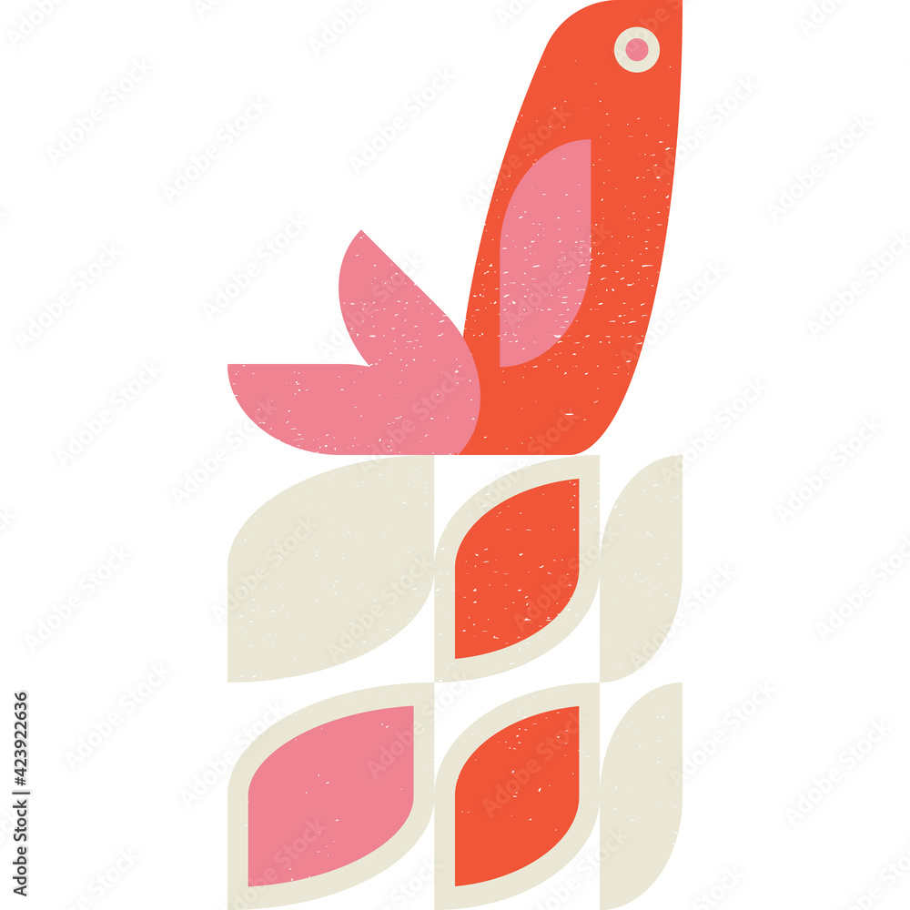 Poster abstract geometric retro inspired vector seamless pattern.stylized bird, leaves and flowers in paste