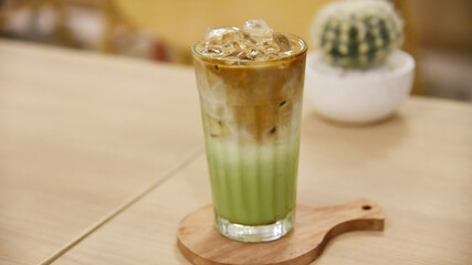 Matcha latte drink served on the table