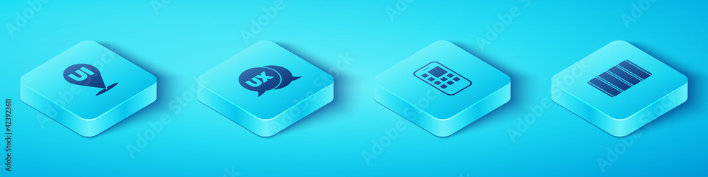 Poster set isometric ui or ux design, , color palette guide and mobile apps icon. vector