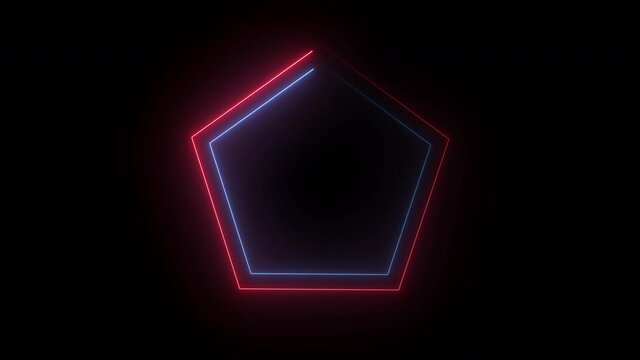 Abstract neon pentagon shape on a black background. Loop animation.