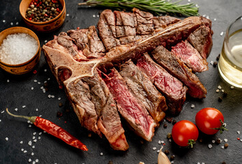 Grilled T-Bone Beef Steak on a stone background
