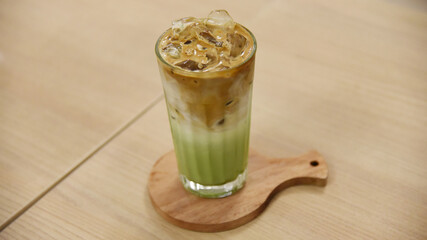 Matcha latte drink served on the table