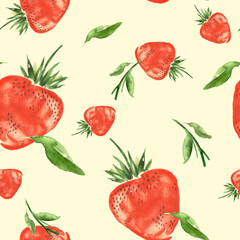 Watercolor strawberries. pattern of red strawberries watercolor. Seamless watercolor background.Watercolor background with blueberry, leaves, berries and Black currant for design, fabric, paper