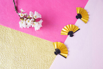 桜の花束と扇と和紙