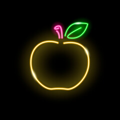 Neon apple icon isolated on black background. Vitamin, health food, fresh juice concept for logo, banner. Vector 10 EPS illustration.