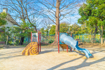 Playground equipment in small park in Tokyo