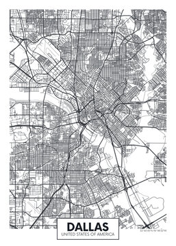 City Map Dallas, Travel Vector Poster Design