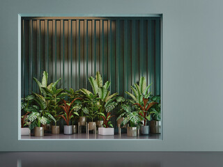 Greenwall with tropical plant.3d rendering