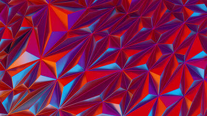 Low poly polygonal pattern. Iridescent shiny background abstract with copy space 3d render illustration